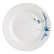 A white Acopa melamine plate with a blue bamboo design.