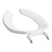 A white American Standard elongated toilet seat with stainless steel check hinges and screws.