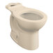 An American Standard Cadet PRO bone floor-mount chair height toilet bowl with the lid open.