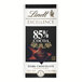 A Lindt Excellence 85% cocoa dark chocolate bar package with black and white text and a triangle.