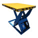 A Ballymore yellow and black scissor lift table with a steel platform.