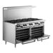 A large stainless steel Garland natural gas range with 10 burners and 2 convection ovens.