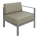 A BFM Seating Belmar gray left arm sofa section with a Sunbrella Sea Salt green cushion.