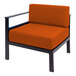 A BFM Seating Belmar right arm sofa section with a black frame and orange Sunbrella cushion.