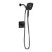 A matte black Delta shower head with hose.