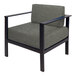 A grey BFM Seating armchair with black frame and armrests.