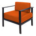 A BFM Seating Belmar armchair with Sunbrella Tamale cushion and black frame.