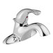 A silver Delta single-handle deck-mount lavatory faucet with chrome finish.