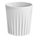 A World Centric white PLA cup with a textured pattern.