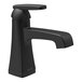 A Delta matte black single-handle deck-mount lavatory faucet with metal pop-up drain.