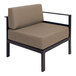 A BFM Seating Belmar outdoor chair with a tan cushion on a black frame.