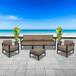 A BFM Seating Belmar black frame left arm sofa section with Sunbrella Flint brown cushion.
