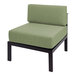 A BFM Seating Belmar armless middle chair with Sunbrella fern green cushion and black frame.