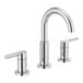 Two Delta chrome deck-mount faucets with lever handles and a push pop-up drain.