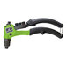 A close-up of a green and black Surebonder Heavy-Duty Professional Compact Rivet Tool with a handle.