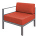 A BFM Seating Belmar right arm sofa section with a grey metal frame and red Sunbrella cushion.