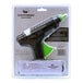 A black Surebonder low-temperature hot glue gun with a green handle in a package.