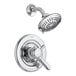 A Delta Lahara T-Series chrome shower head and faucet.