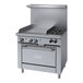 A large stainless steel Garland natural gas range with two burners and a griddle.