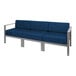 A blue BFM Seating Belmar sofa with silver legs.