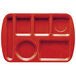 GET TL-151 Red Melamine 9 1/2 inch x 14 3/4 inch Left Hand 6 Compartment Tray - 12/Pack