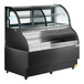 An Avantco black refrigerated air curtain merchandiser on a counter.