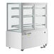 An Avantco white dry bakery display case with glass doors and LED lighting.