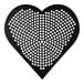 A black heart-shaped LloydPans pizza disk with a dot pattern of holes.