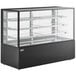 An Avantco black refrigerated bakery display case with glass shelves.