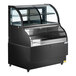 An Avantco black refrigerated air curtain merchandiser on a counter.