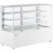 An Avantco white dry bakery display case with glass shelves.