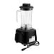 A black Galaxy commercial blender with a cord attached and a black lid on the jar.