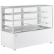 A white Avantco refrigerated bakery display case with glass shelves.