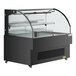 An Avantco black horizontal air curtain merchandiser with a glass door.
