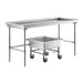 A Regency stainless steel sorting table with a mobile silverware soaking sink on a cart.