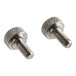 Two stainless steel Backyard Pro Butcher Series housing thumbscrews with nuts on them.