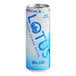 A close up of a blue and white Lotus Plant Power Energy drink can.