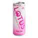 A close up of a pink and white Lotus Plant Power Energy Drink can.