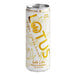 A white Lotus Plant Power energy drink can with gold text.