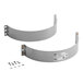 A pair of curved stainless steel light support bands.