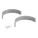 A pair of curved metal bands with screws and nuts.