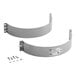 A pair of curved stainless steel light support bands.