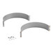 A pair of curved metal support bands with screws and nuts.