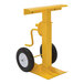 A yellow Vestil steel stabilizing jack with foam wheels.