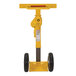 A yellow Vestil steel stabilizing jack with foam wheels.