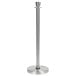 A stainless steel pole with a round metal base.