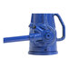 A blue mechanical screw jack with a handle.