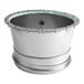 A silver stainless steel cylinder with a green band around the bottom.