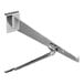 A stainless steel Slatwall shelf bracket with a metal hook.