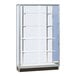 A 48" x 20" x 72" glass display showcase with white wood frame and sliding glass doors.